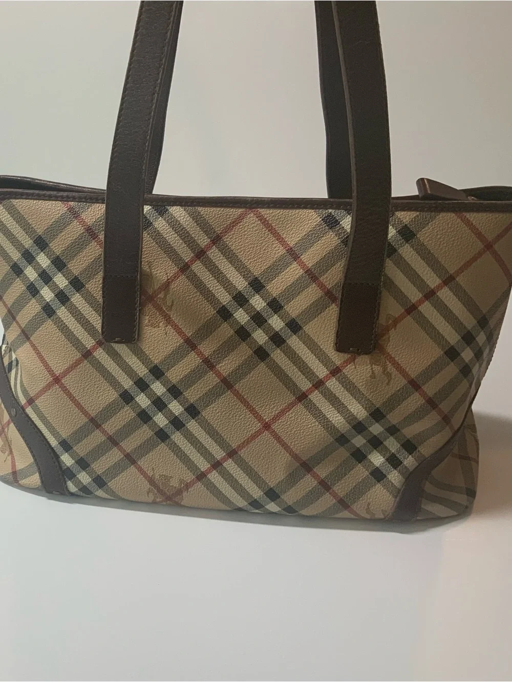 Elegant Handbag by Burberry Tan Signature Diagonal Plaid